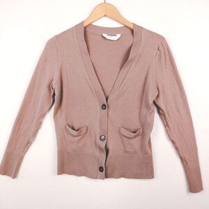 Everlane Wool Button Up Cardigan Sweater Women Large Brown Pockets Minimalist